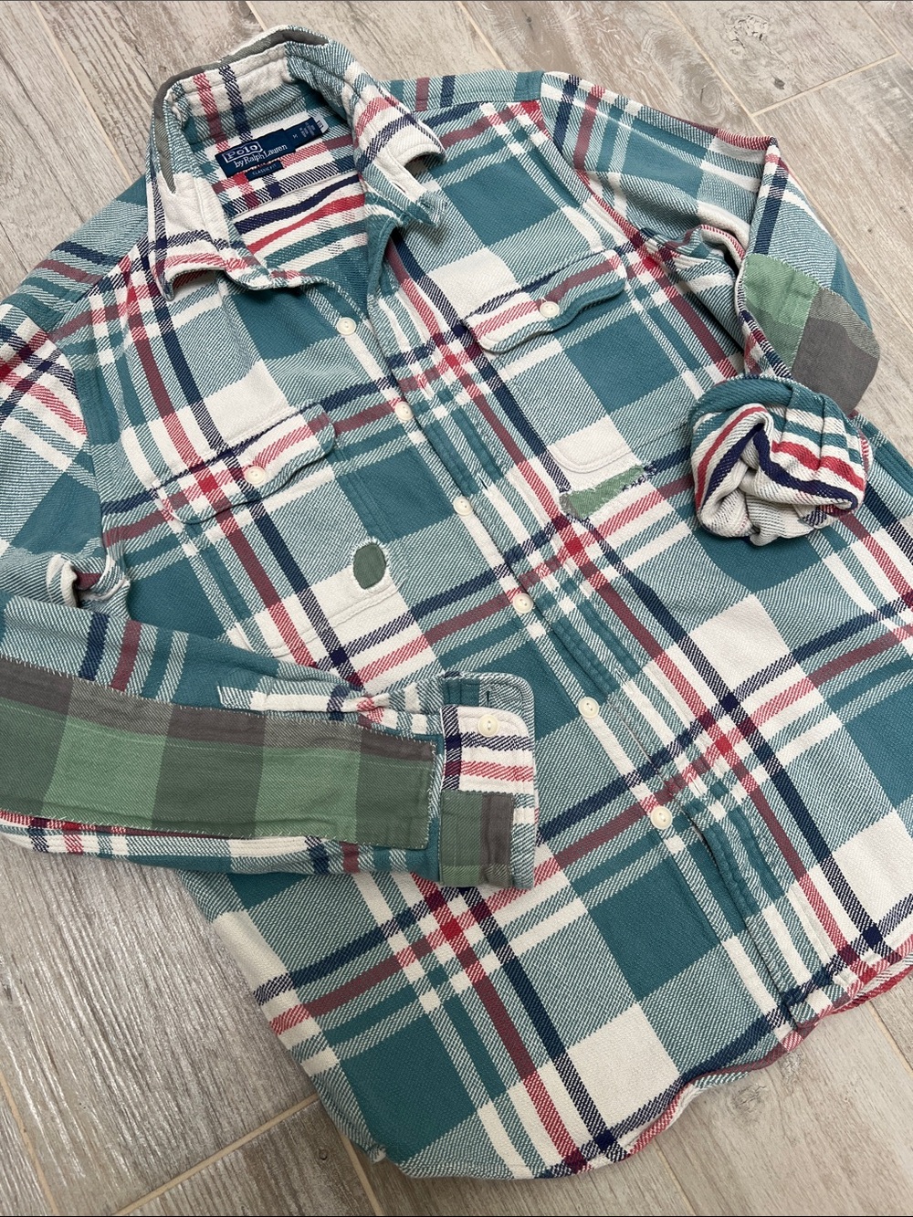 Polo by Ralph Lauren Teal, Cream & Red Plaid Flannel Shirt - Picture 8 of 12